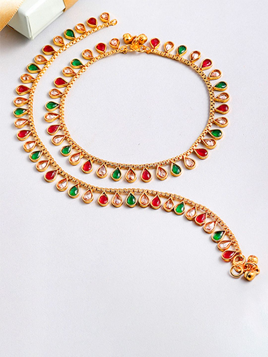 24K Gold Plated Stone Studded Anklets Pair