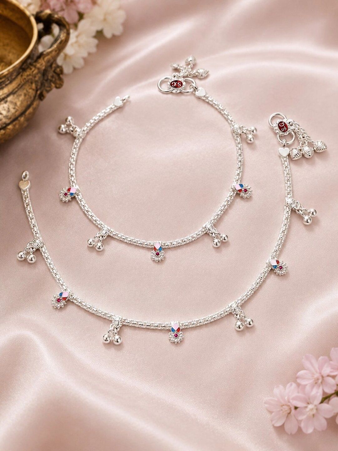 Aadish Silver Zircon Anklets