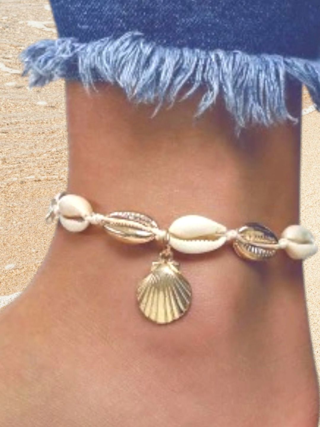 Boho Beach Vibes: Stylish Gold-Plated Shell Anklet (Payal) for Women