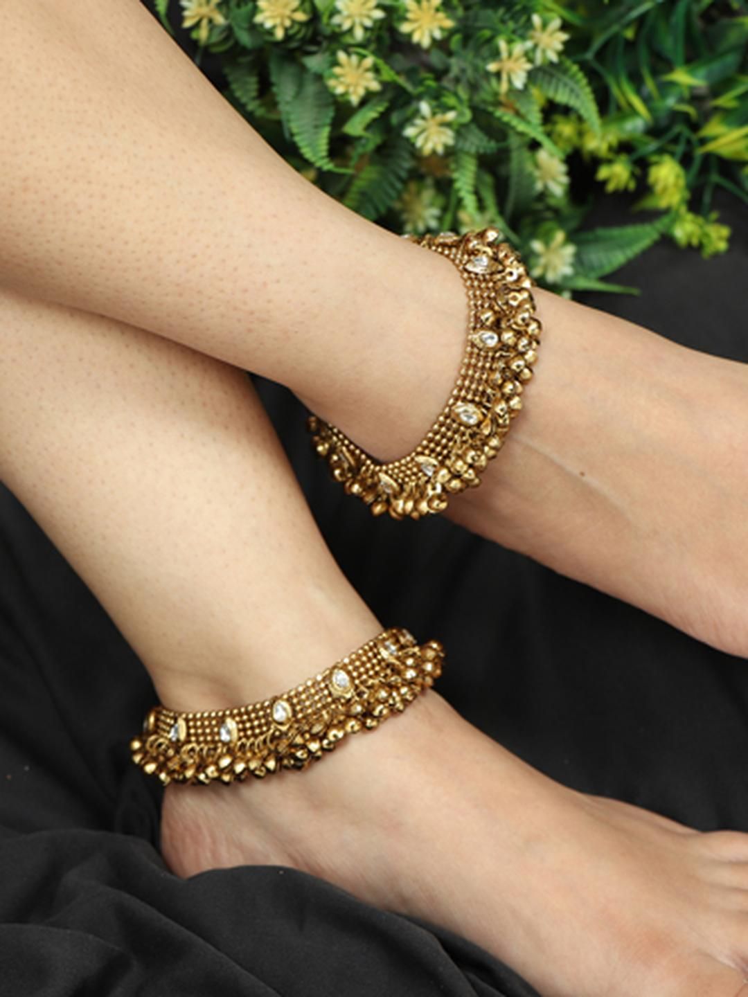 Brass-Plated Stone and Bead Anklet