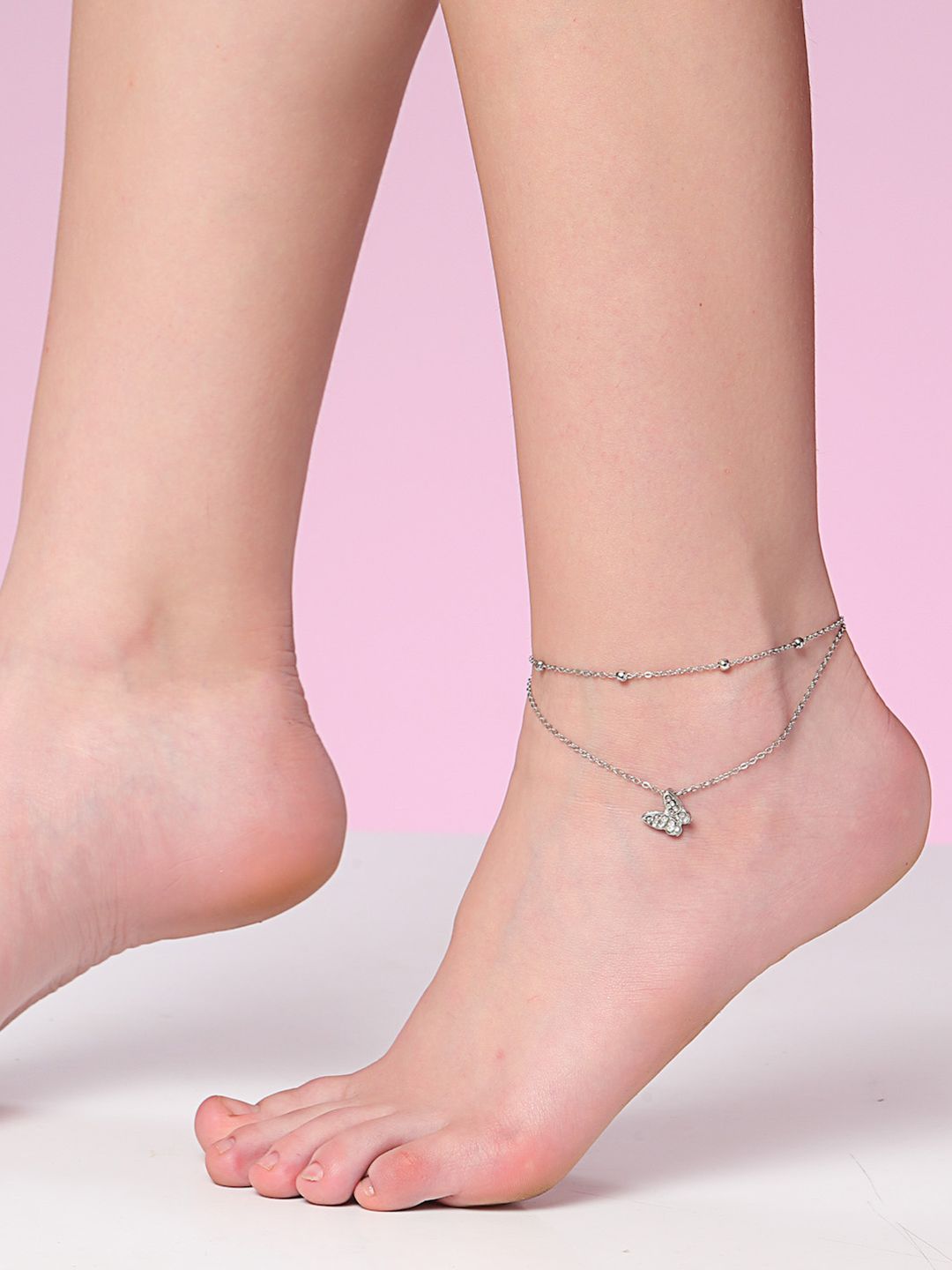Chic Artificial Silver Butterfly Anklet | Stylish Payal for Women in India