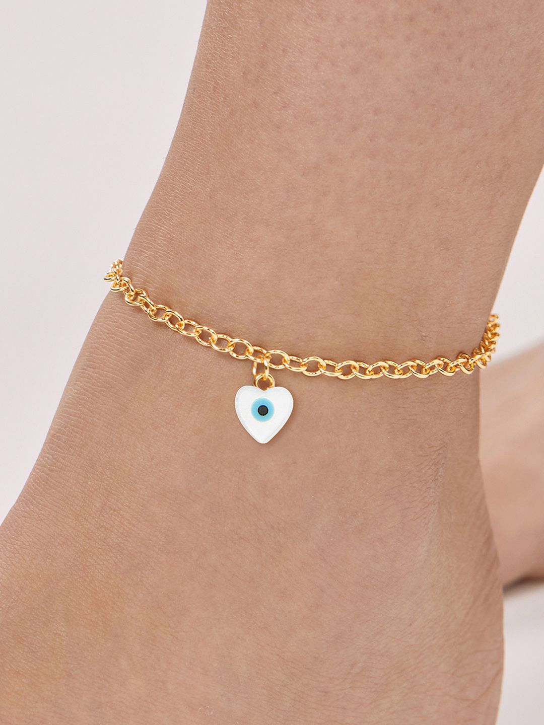 Chic Gold-Plated Evil Eye Heart Anklet | Trendy Indian Payal for Women