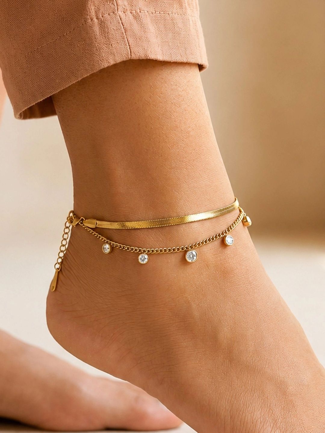 Chic Layered Gold-Plated Anklets | Sparkling Payal for Indian Women