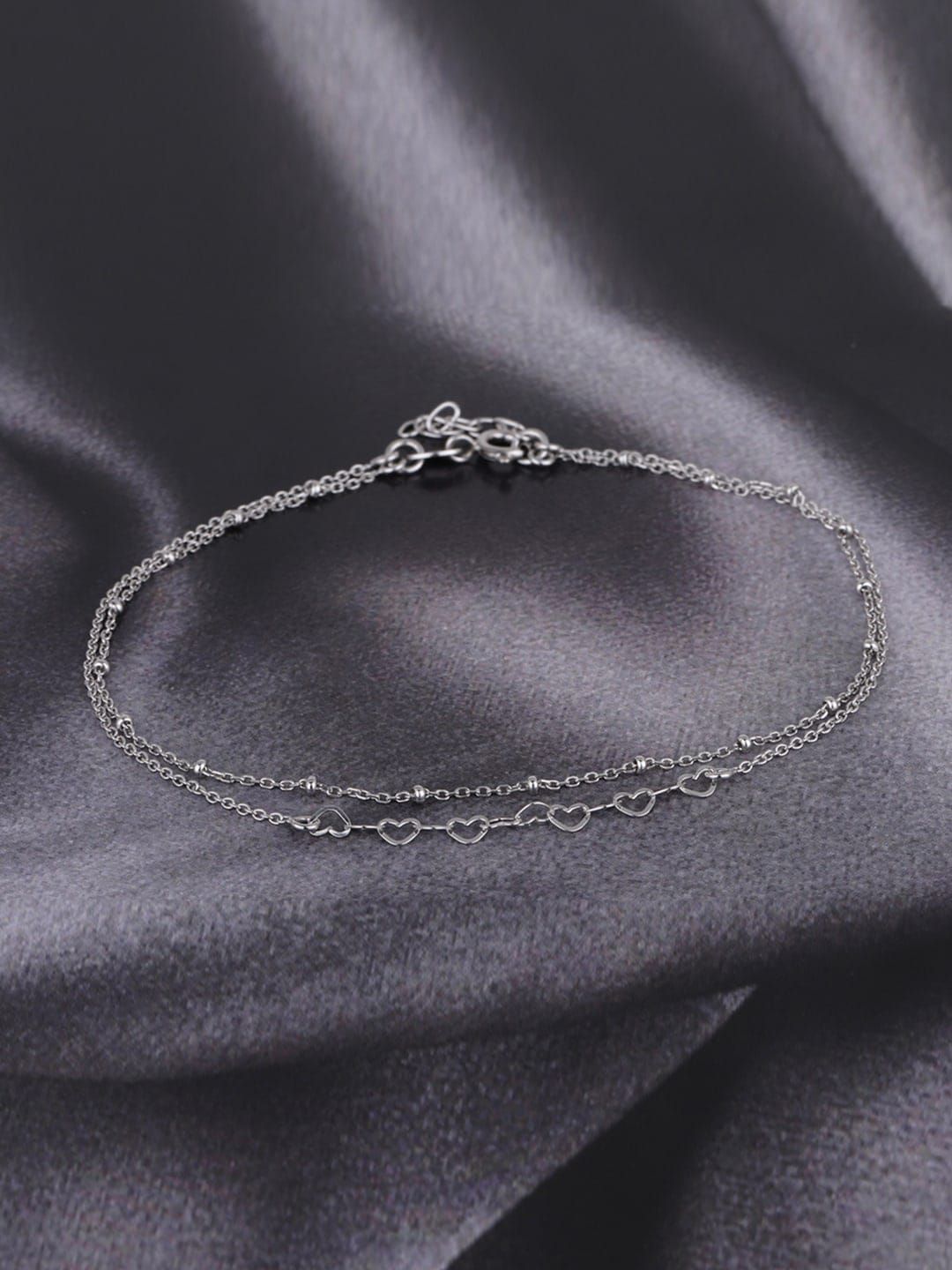Chic Silver-Toned Layered Heart Anklet | Modern Payal for Indian Women