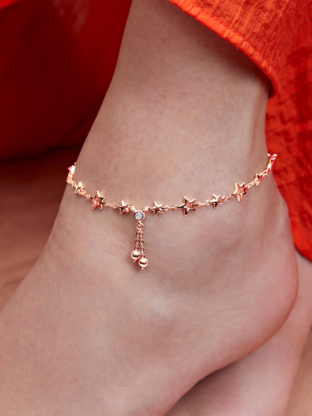 Dainty Star Design Rose Gold-Toned Gold-Plated Anklet (Payal) for Women | Modern Indian Style