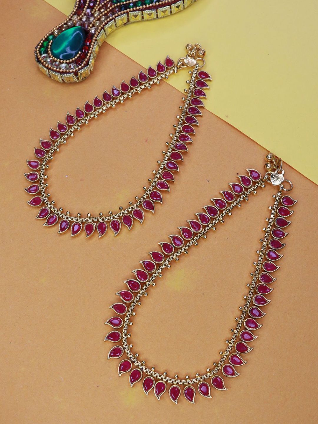 Dazzling Gold-Plated Red Stone Payal | Stylish Indian Anklets for Women