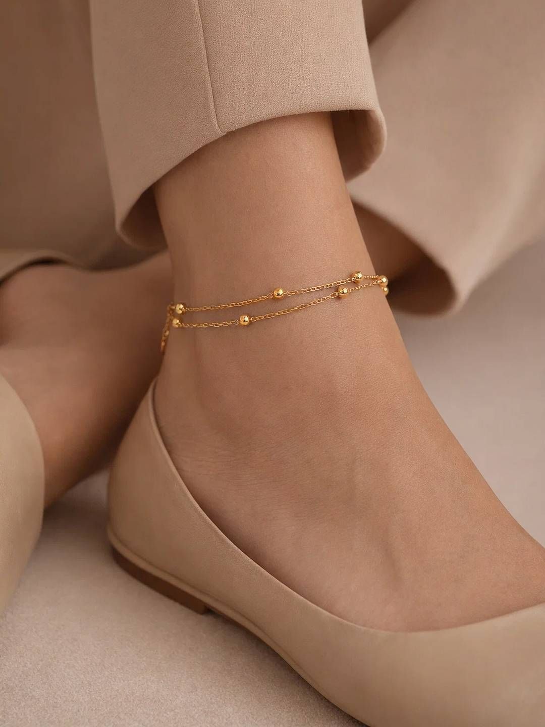 Delicate Charm: Gold-Plated Double Layered Anklet | Stylish Payal for Women