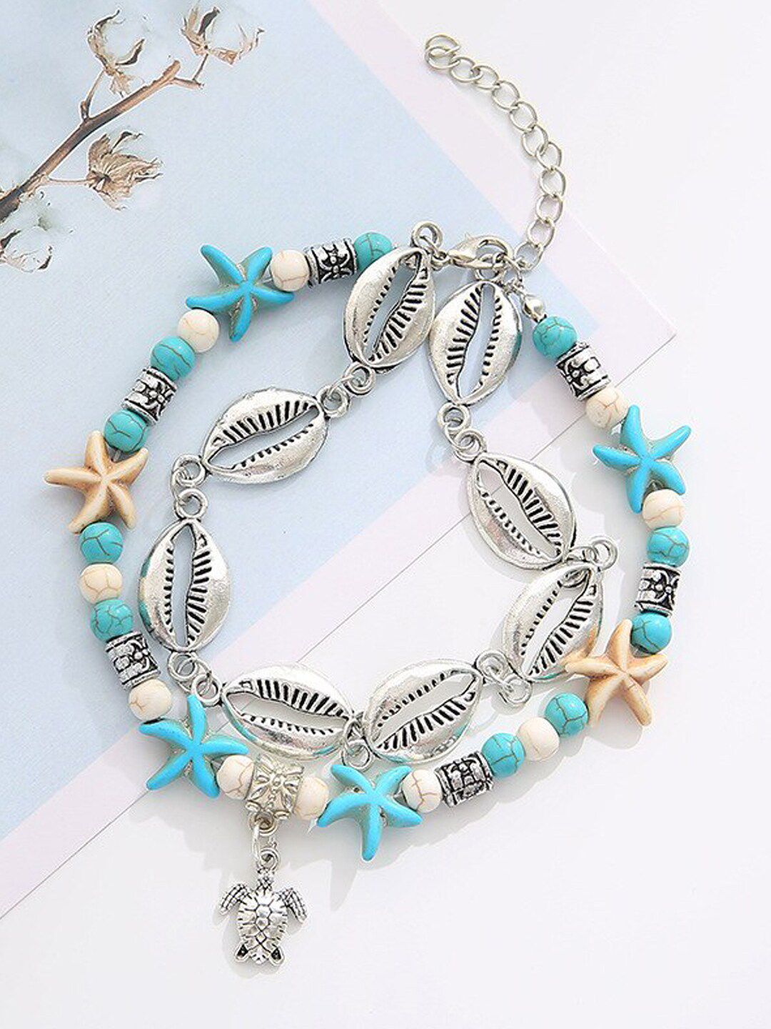 Dive into Style: Artificial Silver-Toned Beach Anklets for Women | Trendy Payal