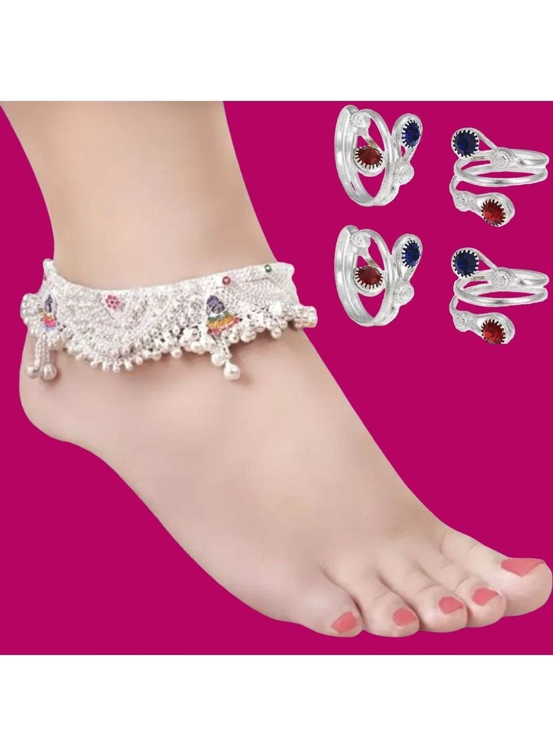 Elegant Artificial Silver Payal & Toe Rings Set | Indian Ethnic Anklets for Women