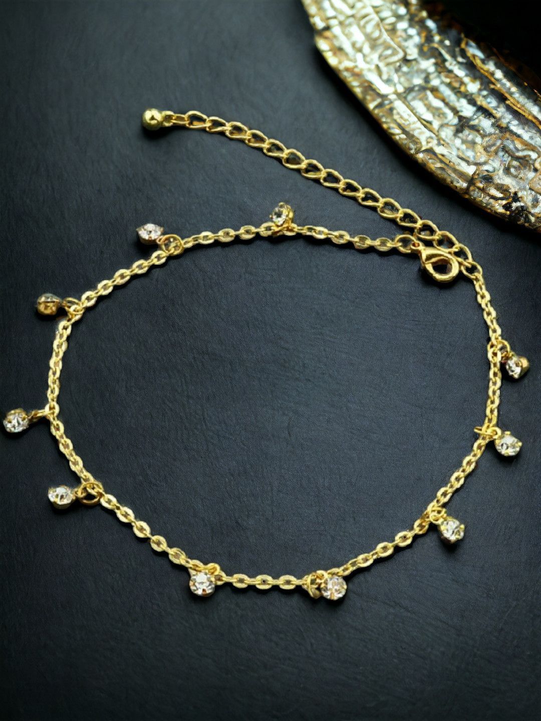 Elegant Gold-Plated Indian Anklet with Sparkling Artificial Diamonds | Stylish Payal for Women