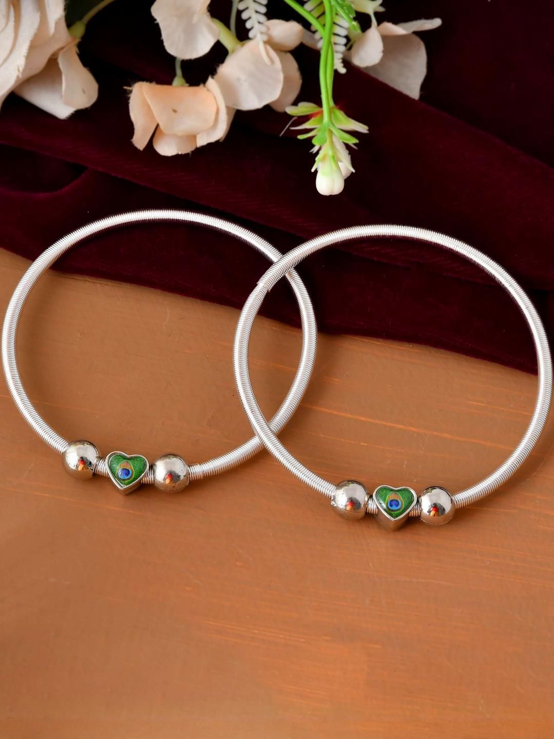 Elegant Silver-Plated Payal | Peacock Heart Indian Anklets for Women