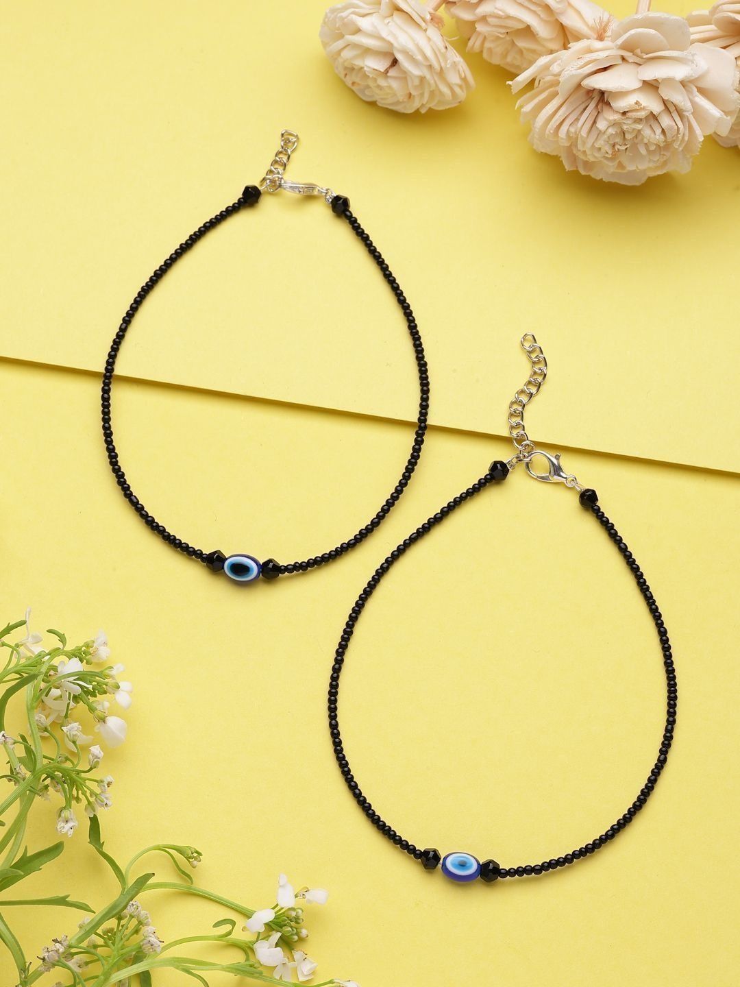 Evil Eye Anklets for Women | Stylish Black Beaded Artificial Payal Set