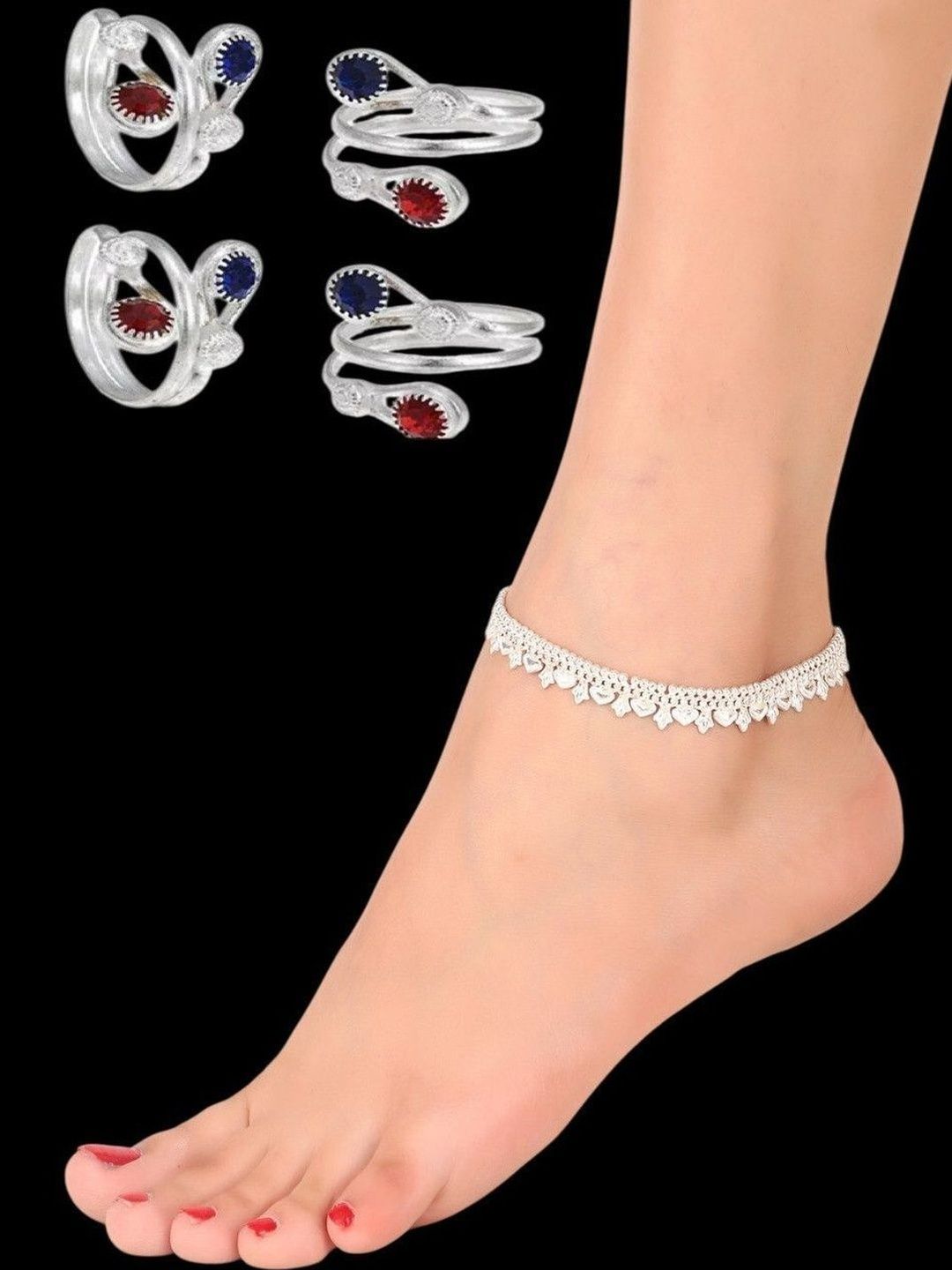Exquisite Artificial Silver Indian Anklets (Payal) & Toe Rings for Women