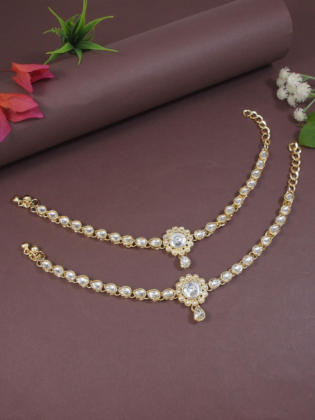 Exquisite Gold-Plated Kundan Style Anklets for Women | Bridal & Festive Payal