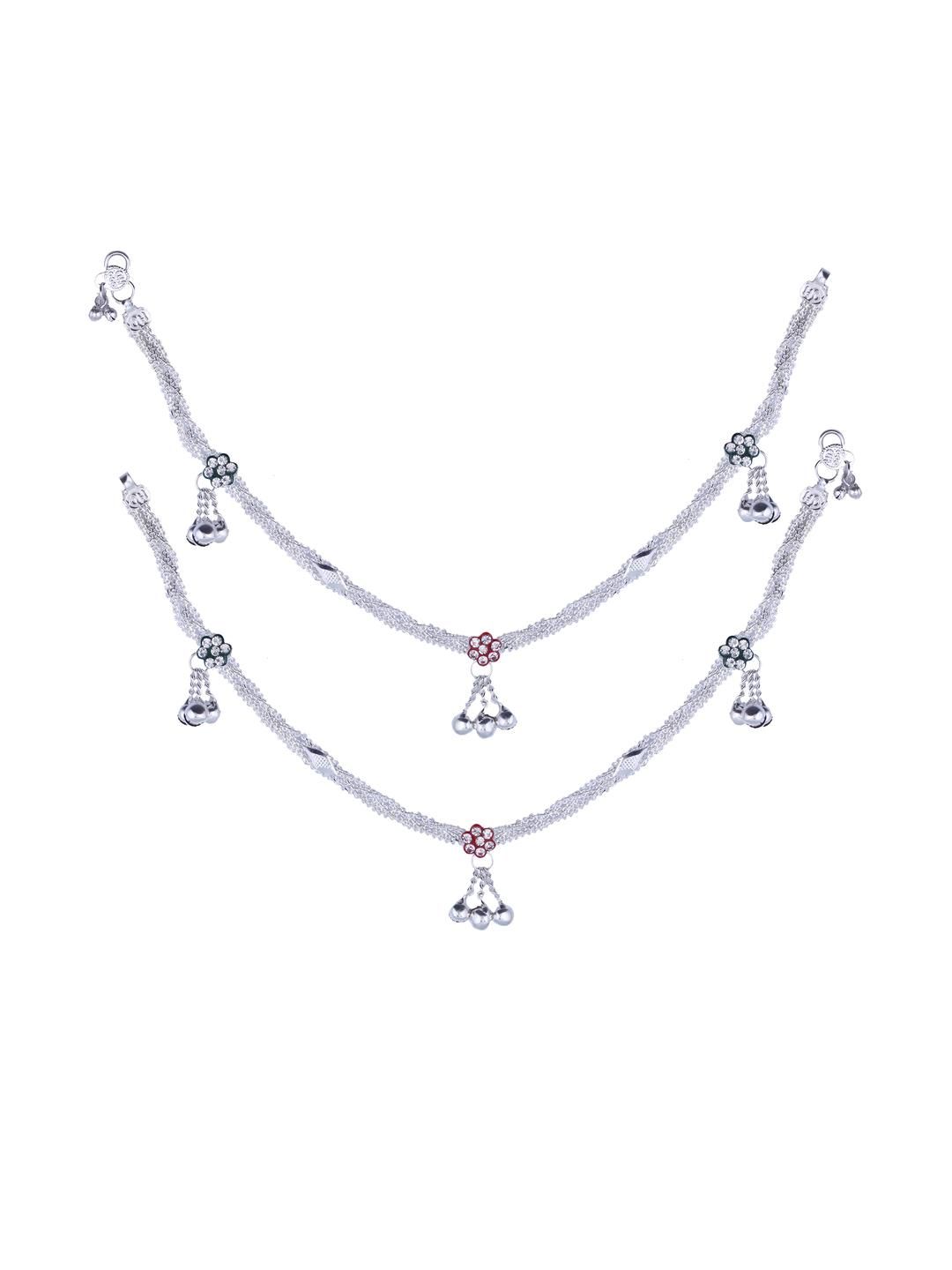 Exquisite Silver-Plated Indian Anklets (Payal) with Ghungroo Bells