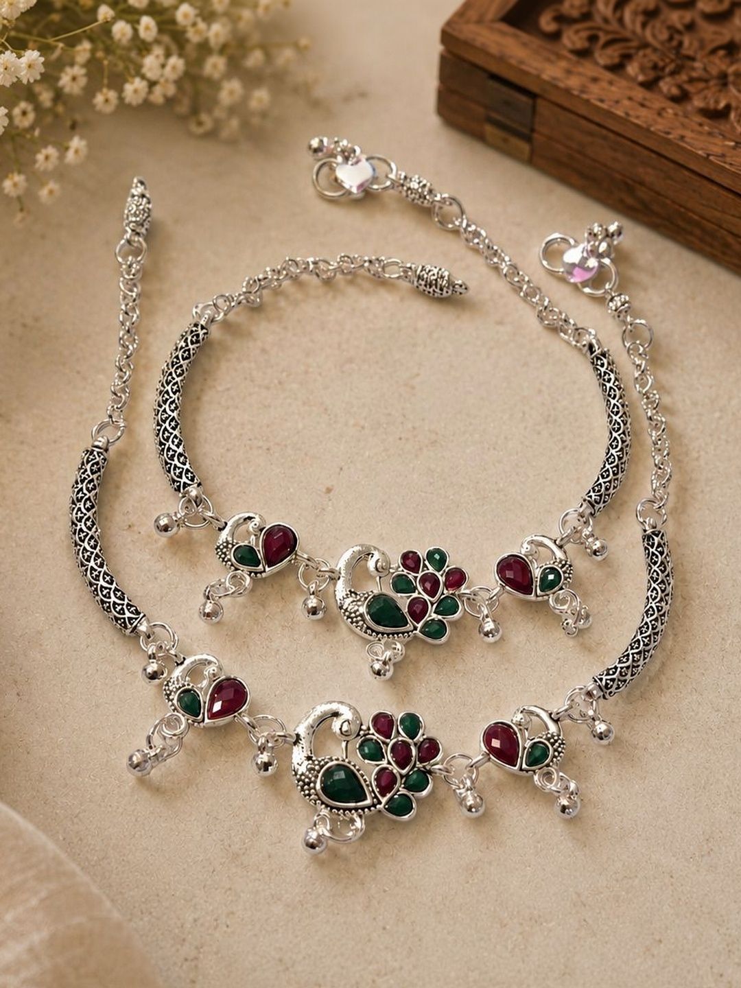 Exquisite Silver-Plated Indian Anklets | Peacock Design Payal for Women