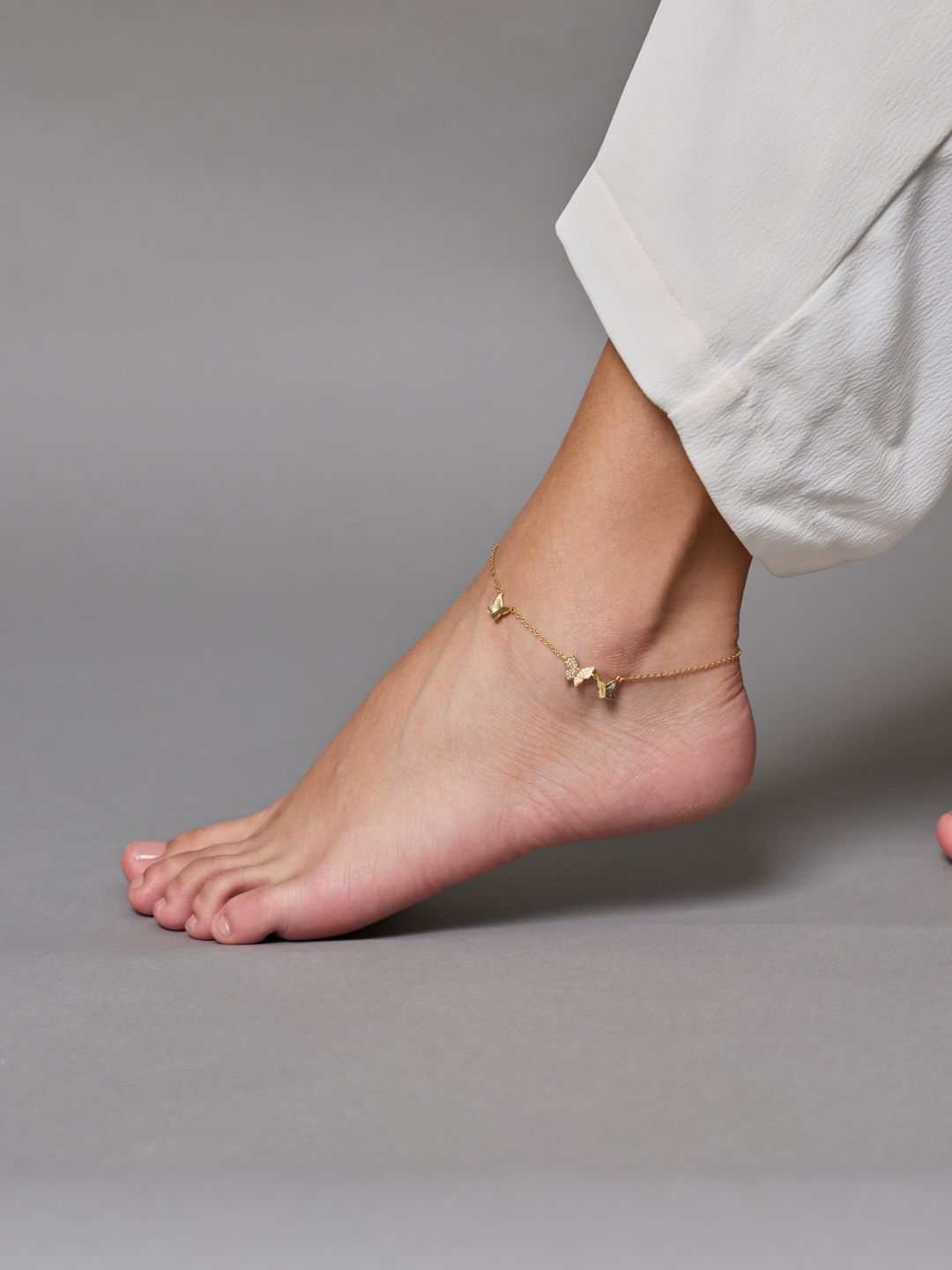 Gold-Plated Zircon Studded Anklets | Ethnic Foot Jewelry