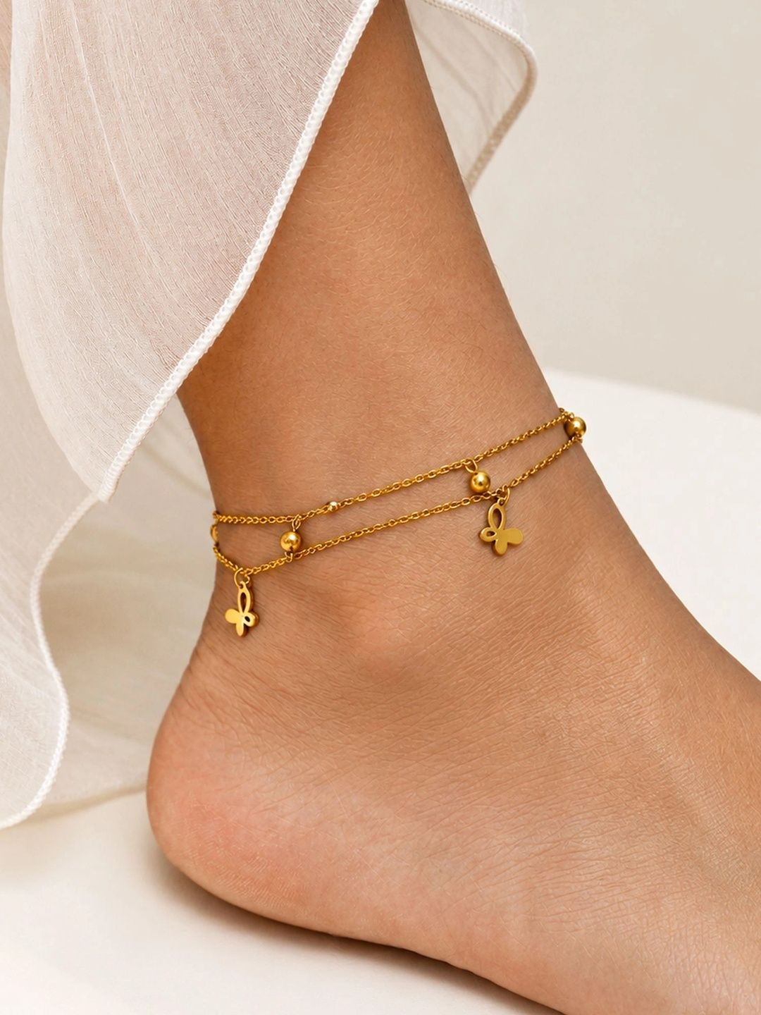 Graceful Gold-Plated Butterfly Payal | Stylish Layered Artificial Anklets for Women