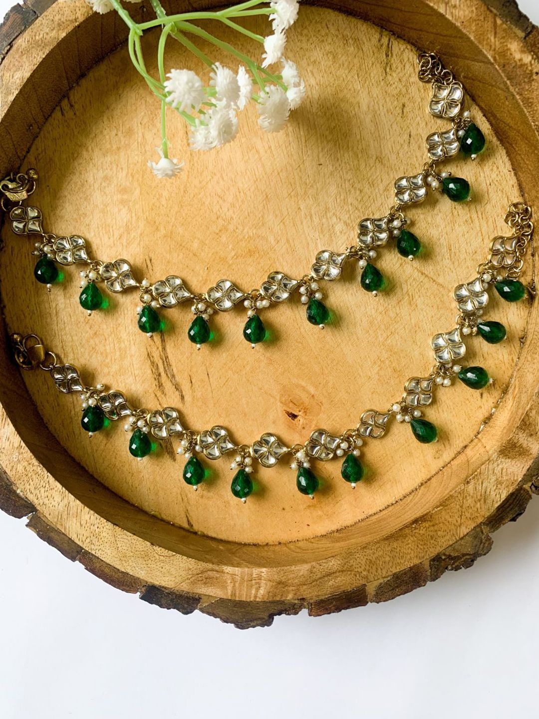 Graceful Gold-Plated Green Kundan Payal | Indian Bridal & Festive Artificial Anklets