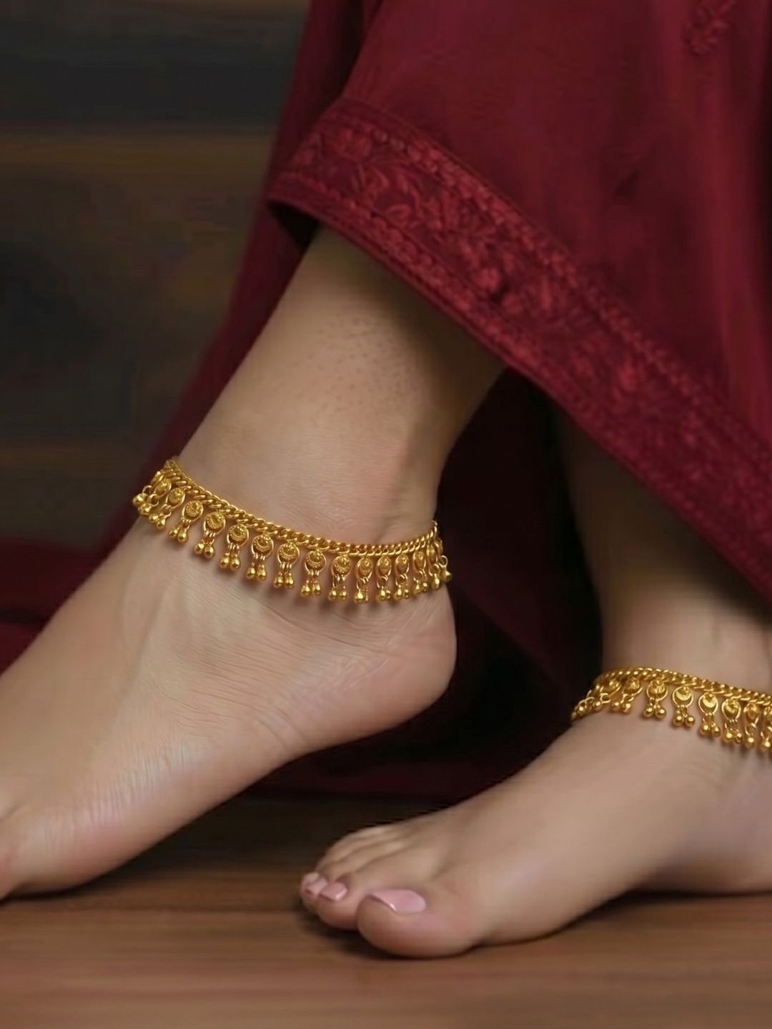 Jewelry Miguel Gold Plated Anklets for Traditional Wear