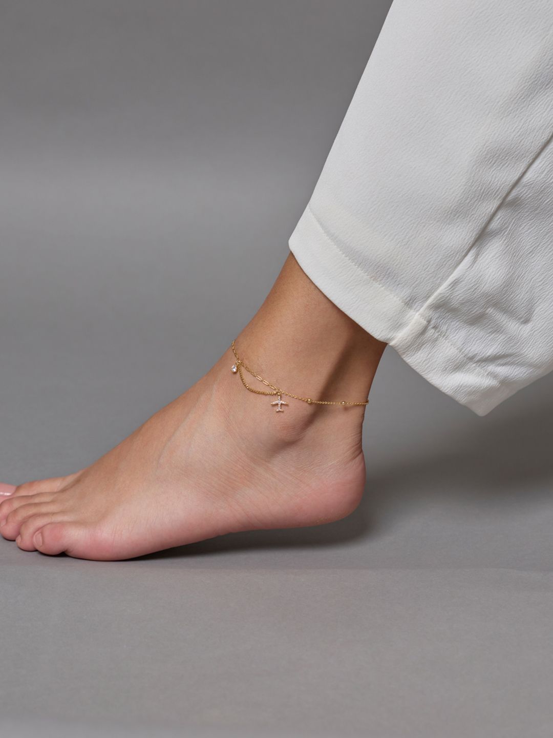 Kushal's Gold Zircon Studded Anklets