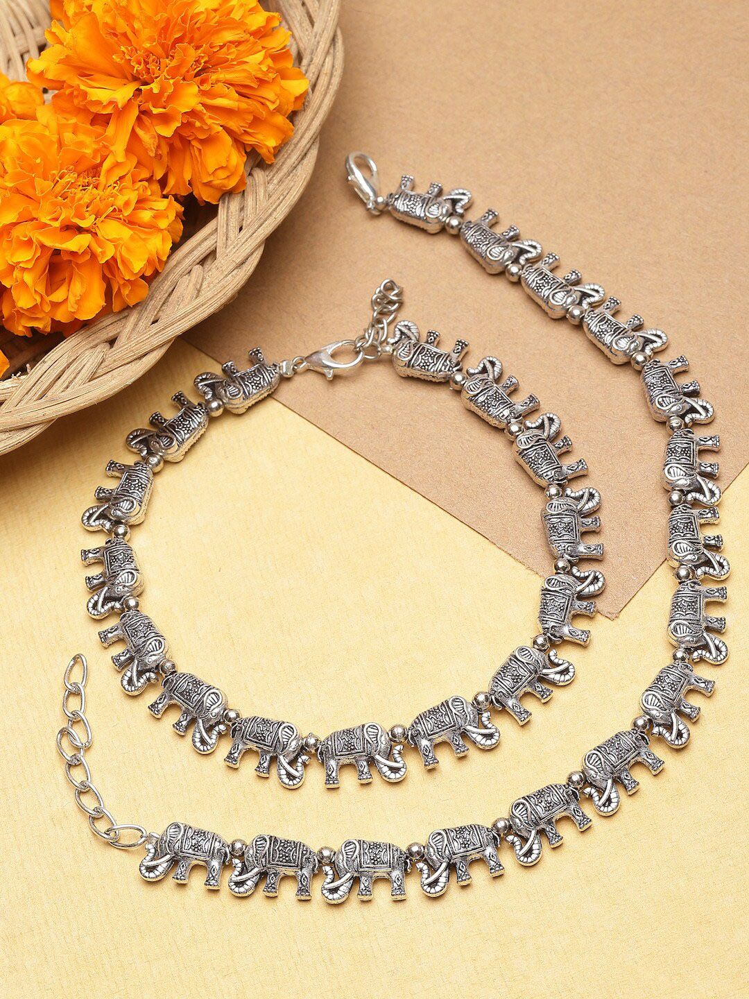 Oxidized Silver-Plated Elephant Anklets (Payal) for Women | Ethnic Indian Style