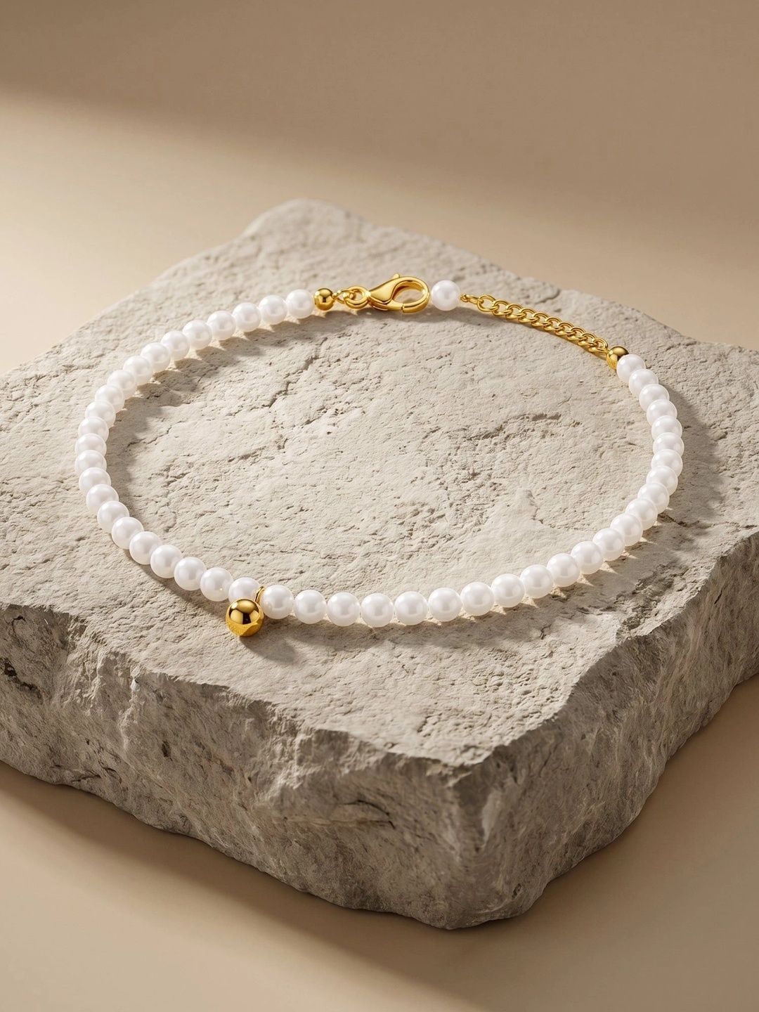 Pearl-Embellished Gold Finish Anklets