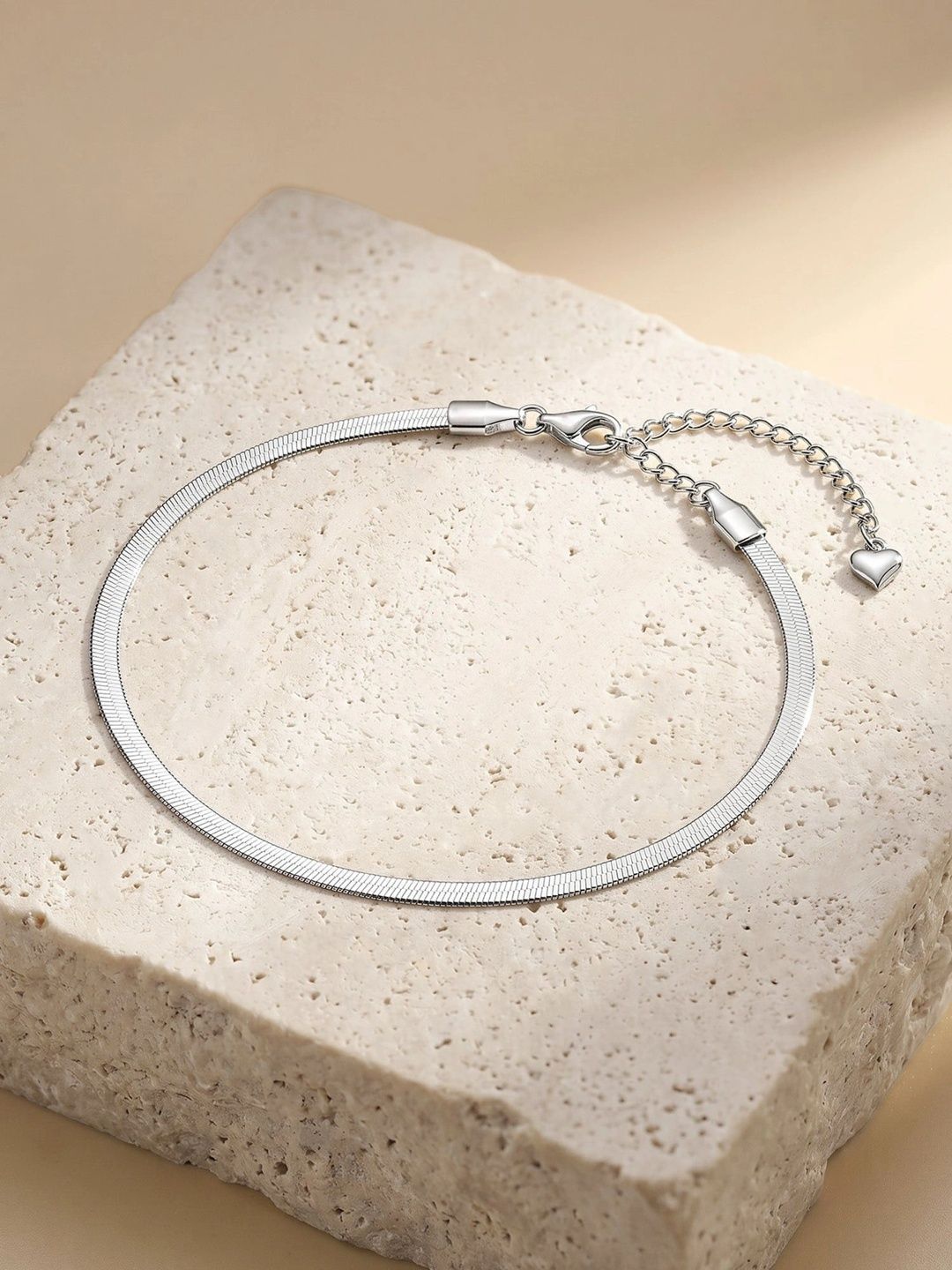 Rhodium-Plated Silver Tone Anklets