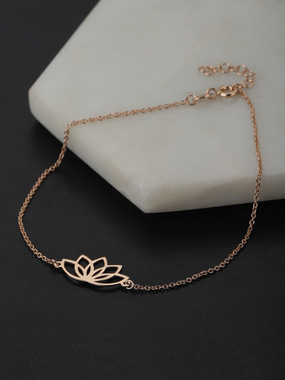 Rose Gold-Plated Lotus Charm Anklet | Modern Indian Payal for Women