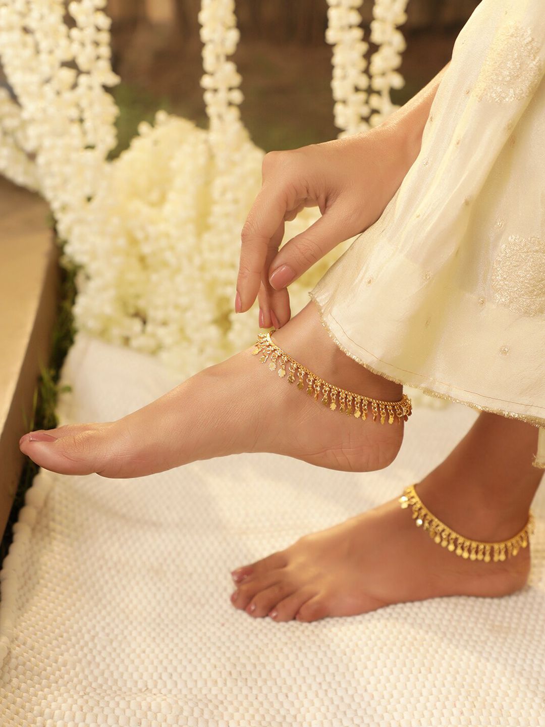 Rubans Gold Plated Anklets Set of Two