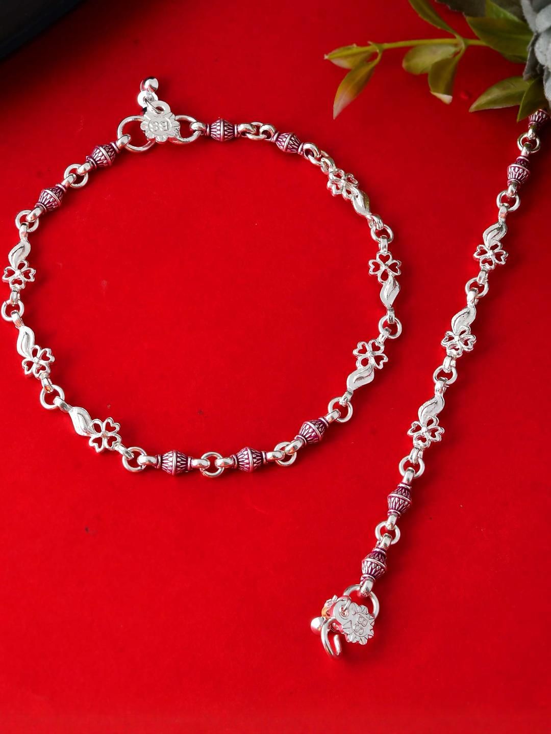 Sangria Silver Plated Steel Anklets