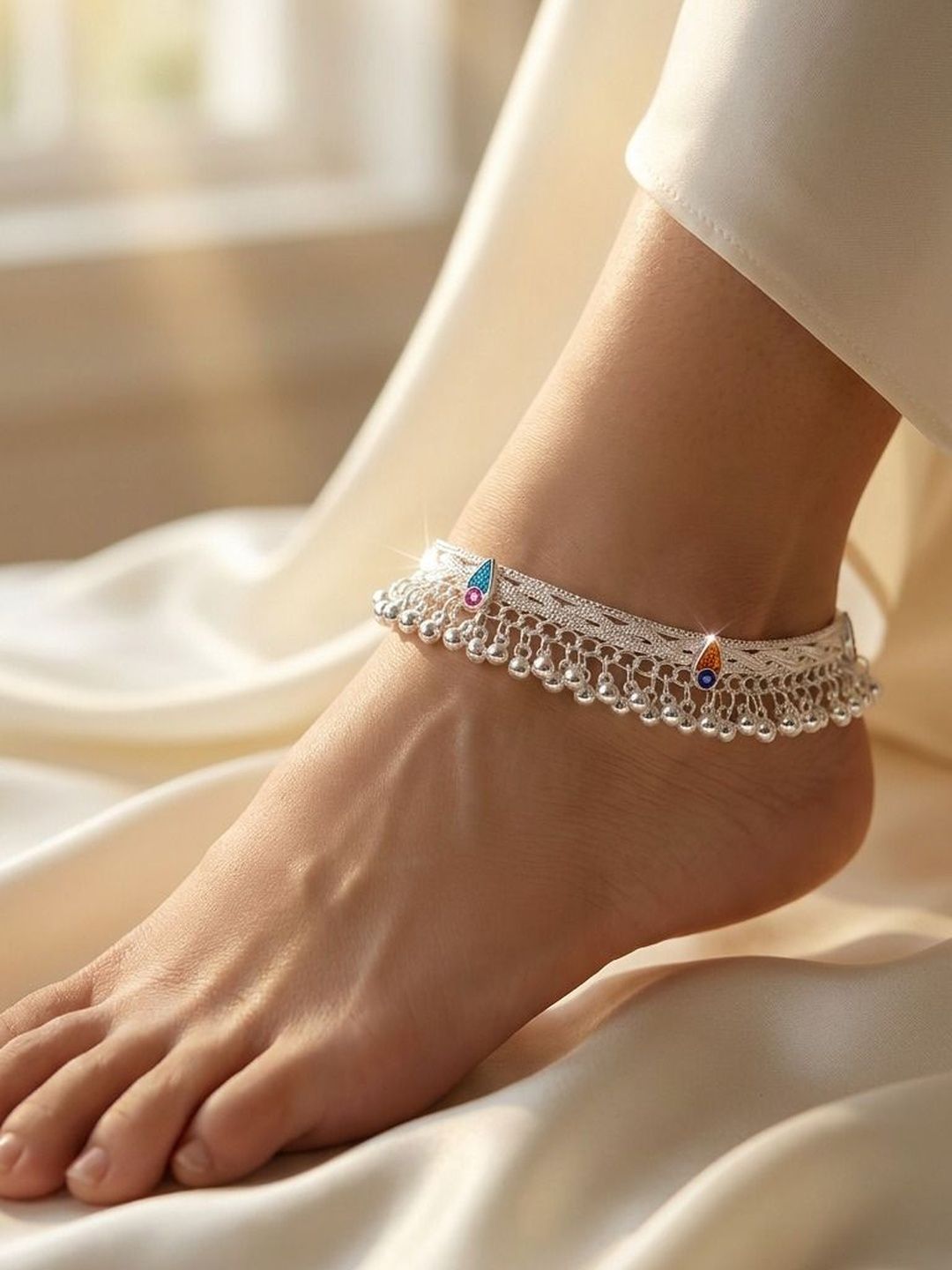 Shimmering Silver-Plated Payal | Stylish Indian Anklets for Women