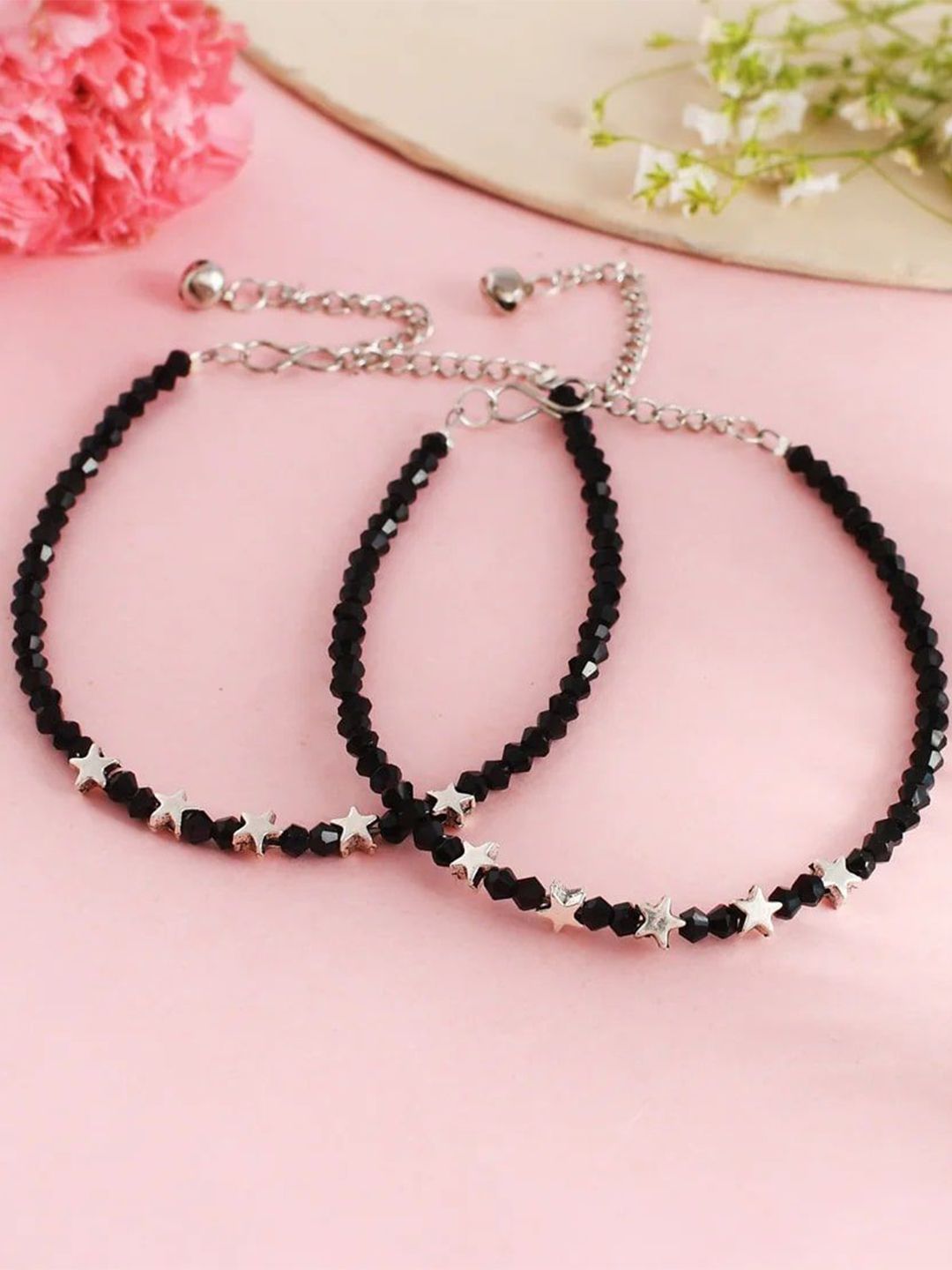 Sparkling Black Beaded Star Anklets | Trendy Artificial Indian Payal for Women