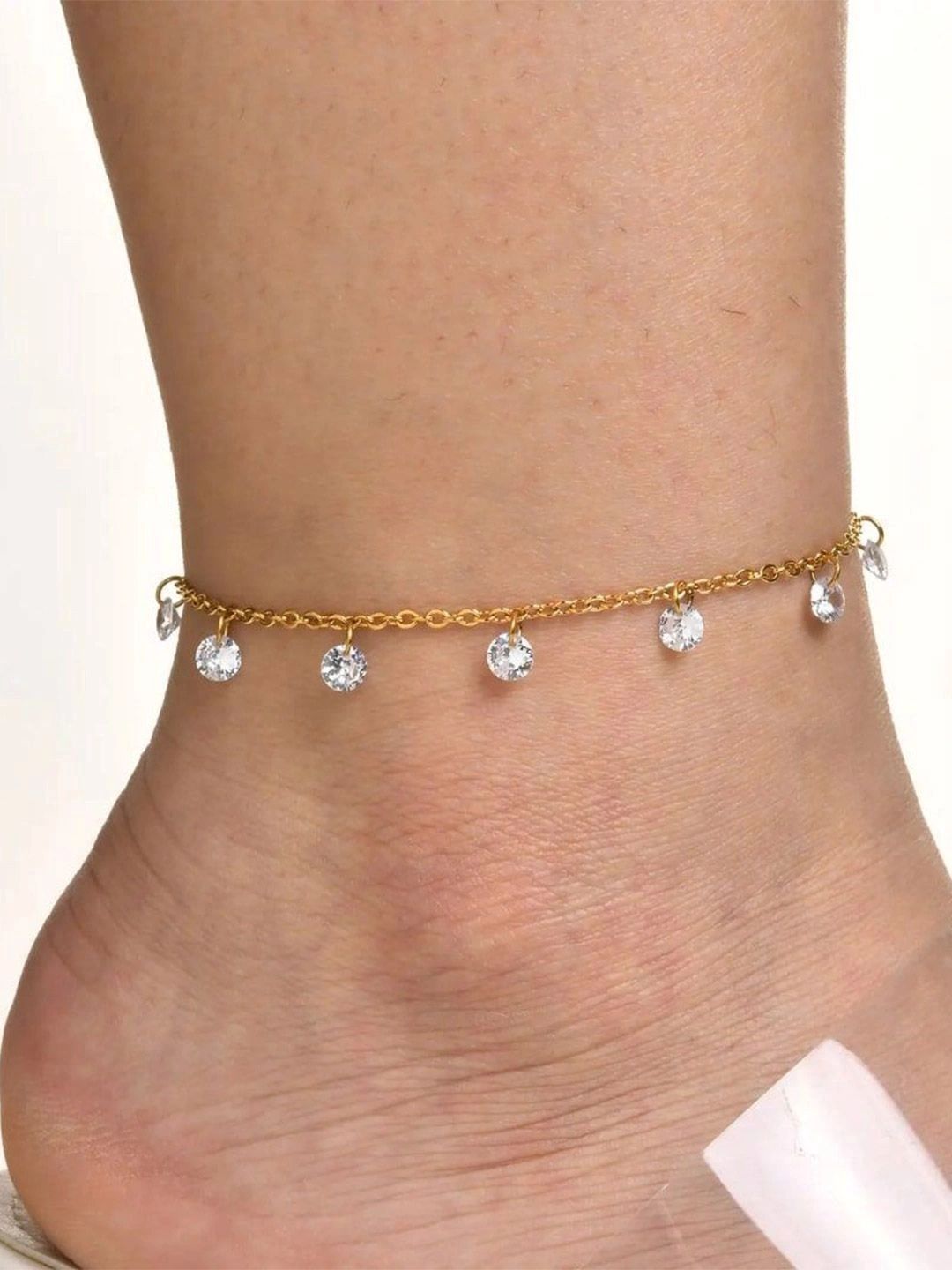 Sparkling Gold-Plated Anklet for Women | Modern Indian Payal with Artificial Diamonds