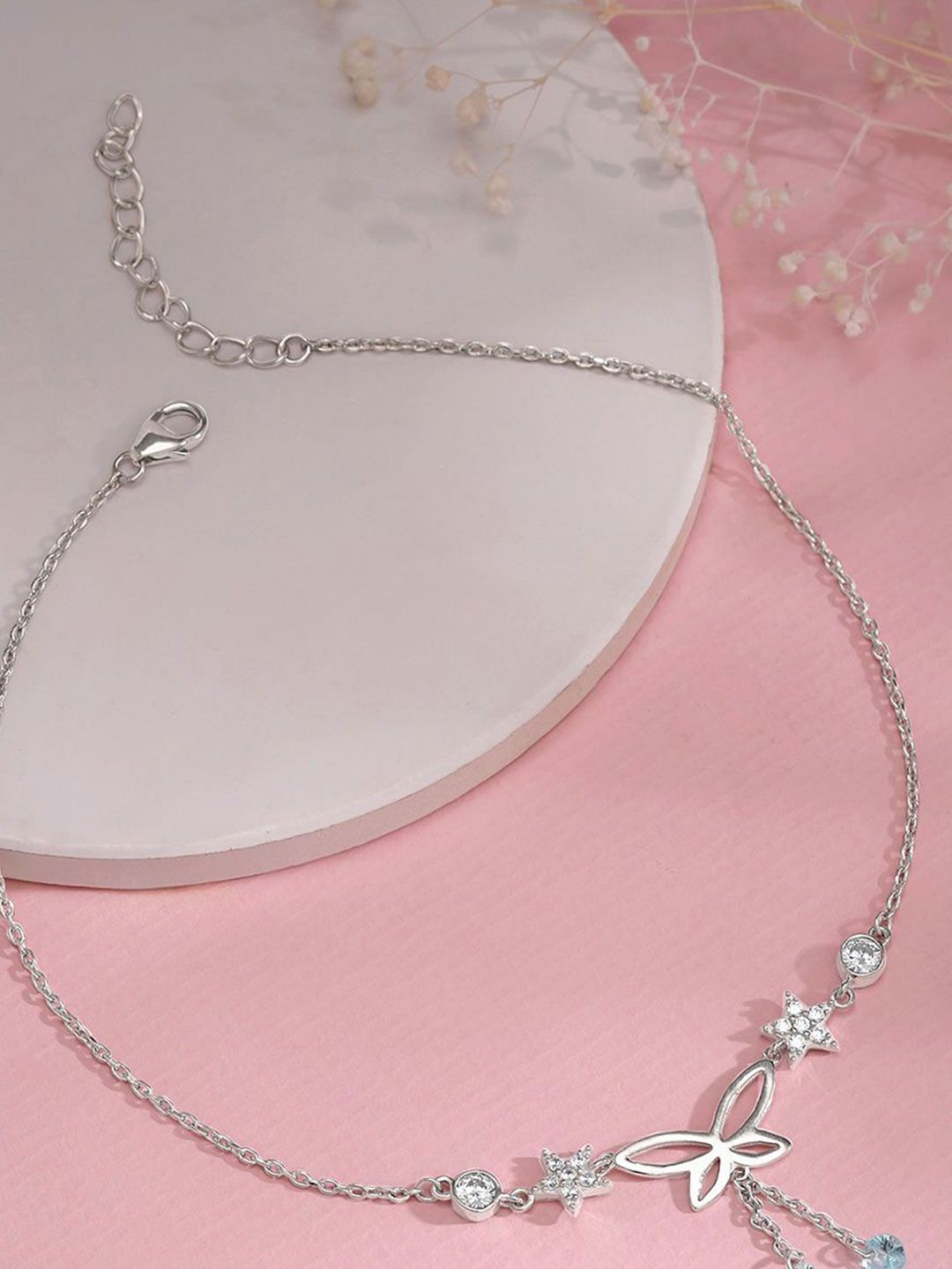 Sparkling Silver-Toned Butterfly Anklet (Payal) | Stylish Artificial Jewelry for Women
