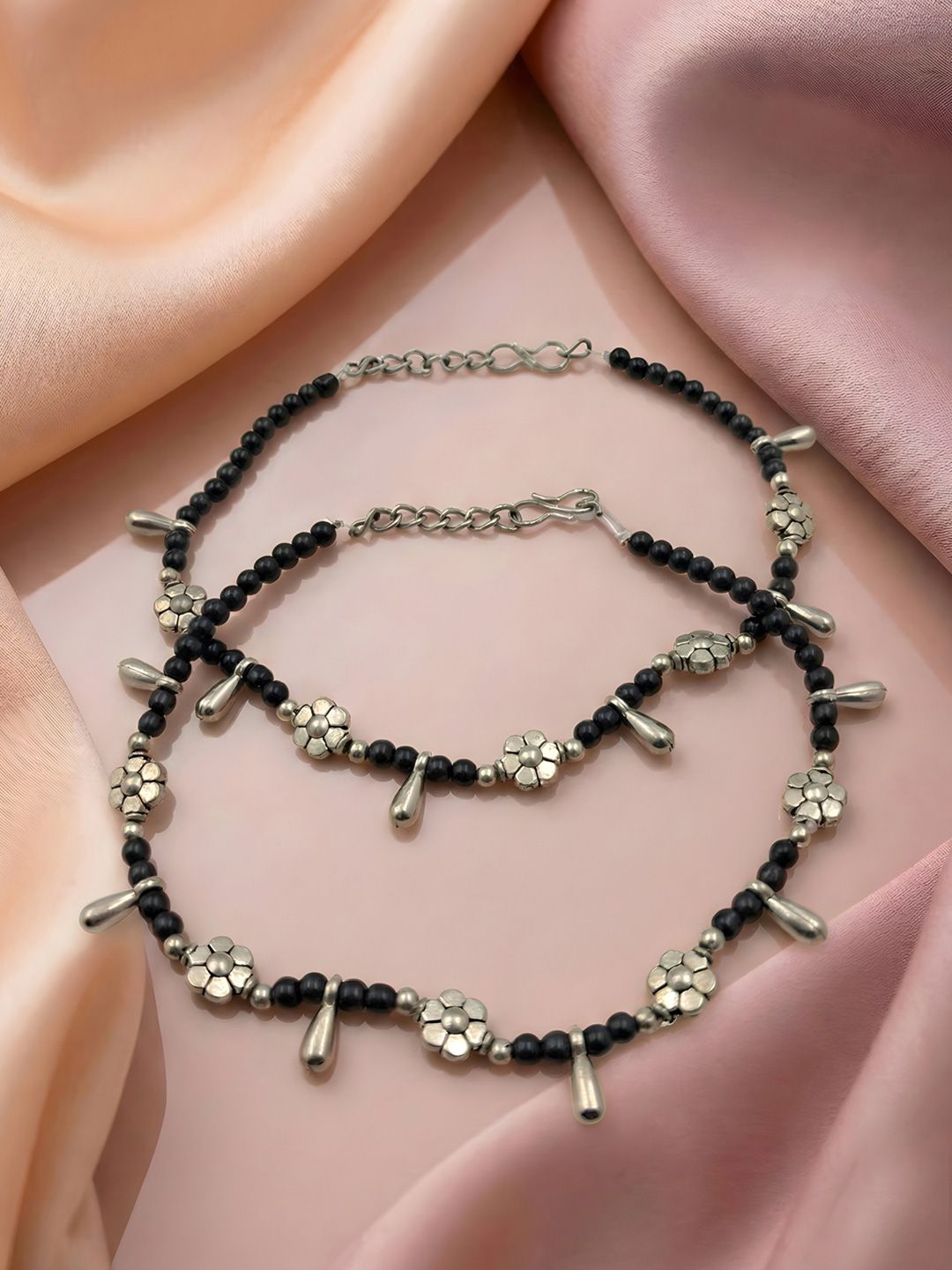 Stunning Artificial Silver & Black Bead Indian Anklets (Payal) for Women