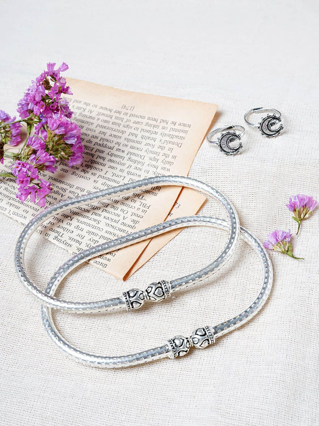 Stylish Artificial Silver-Plated Anklets & Moon Toe Rings | Indian Payal & Bichiya Set for Women