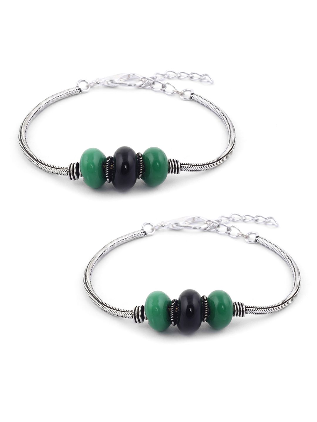 Stylish Artificial Silver-Plated Indian Anklets with Green & Black Beads | Payal for Women