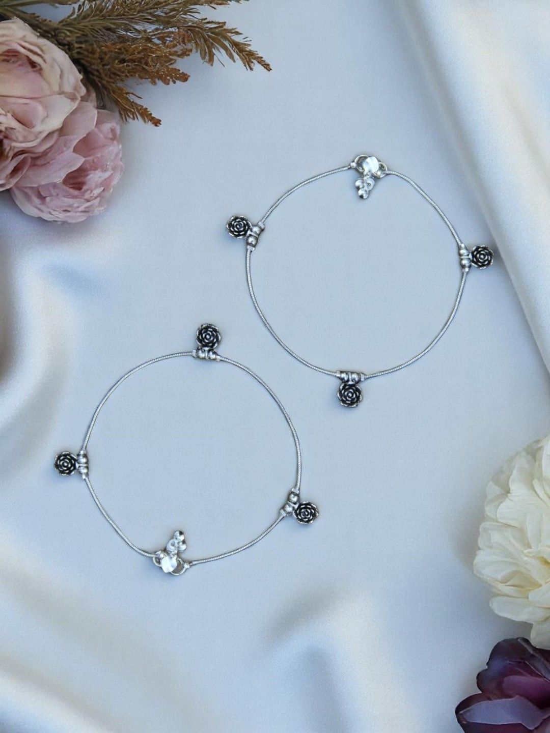 Stylish Artificial Silver Rose Anklets (Payal) for Women | Indian Fashion