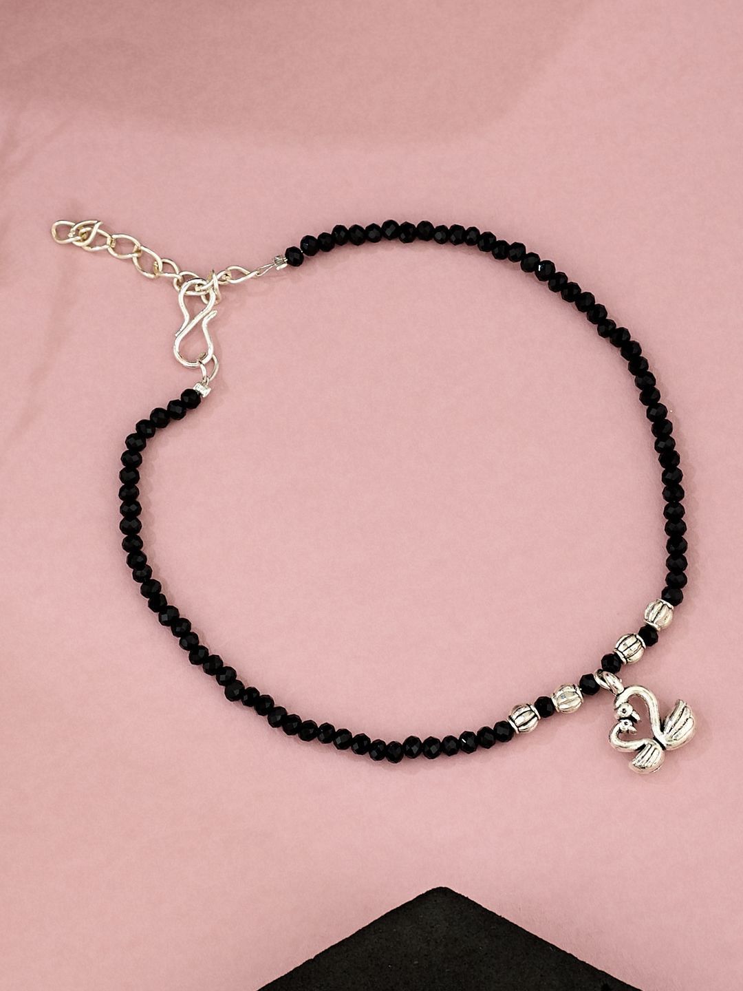 Stylish Black Beaded Artificial Anklet | Swan Charm Indian Payal for Women