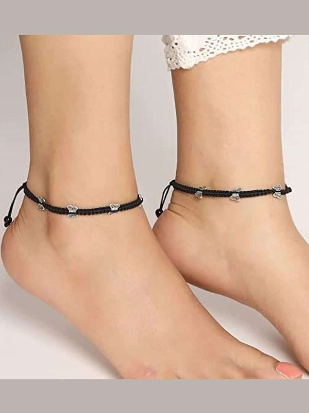 Stylish Butterfly Charm Artificial Silver Anklets | Black Thread Payal for Indian Women