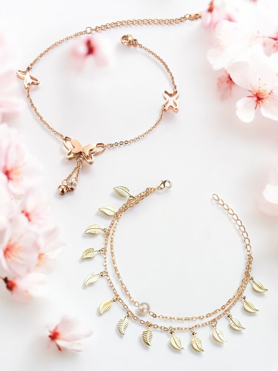 Stylish Gold-Plated Indian Anklets (Payal) for Women | Butterfly & Leaf Designs