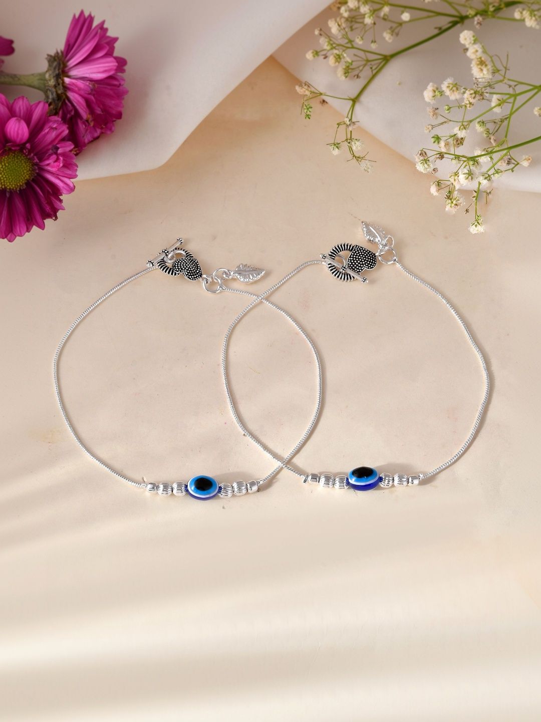 Stylish Silver-Toned Evil Eye Anklets | Modern Artificial Payal for Women