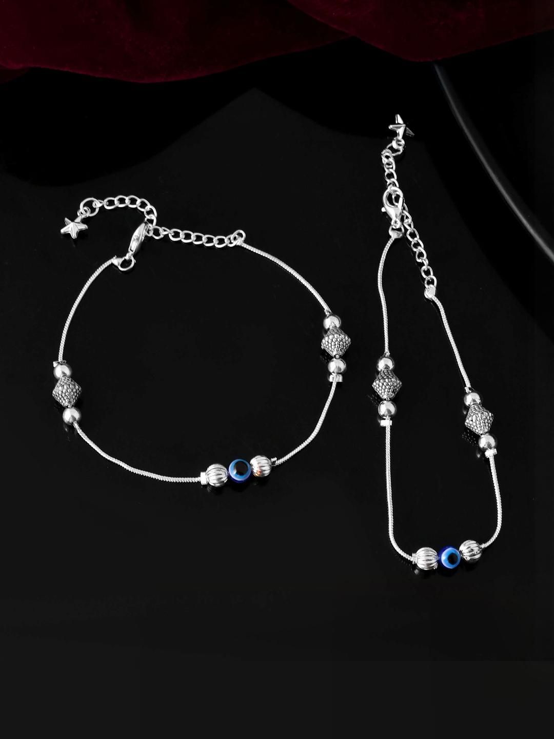 Stylish Silver-Toned Indian Anklets (Payal) for Women | Evil Eye Design