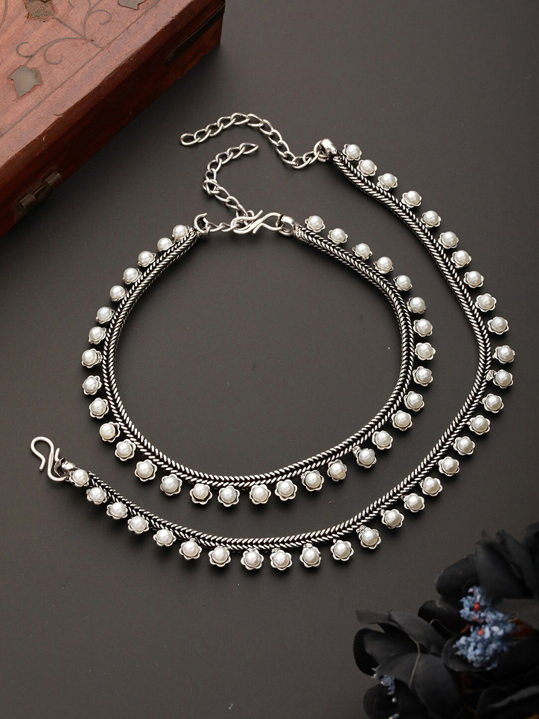 Timeless Oxidized Artificial Silver Pearl Anklets (Payal) | Stylish Foot Jewellery for Women