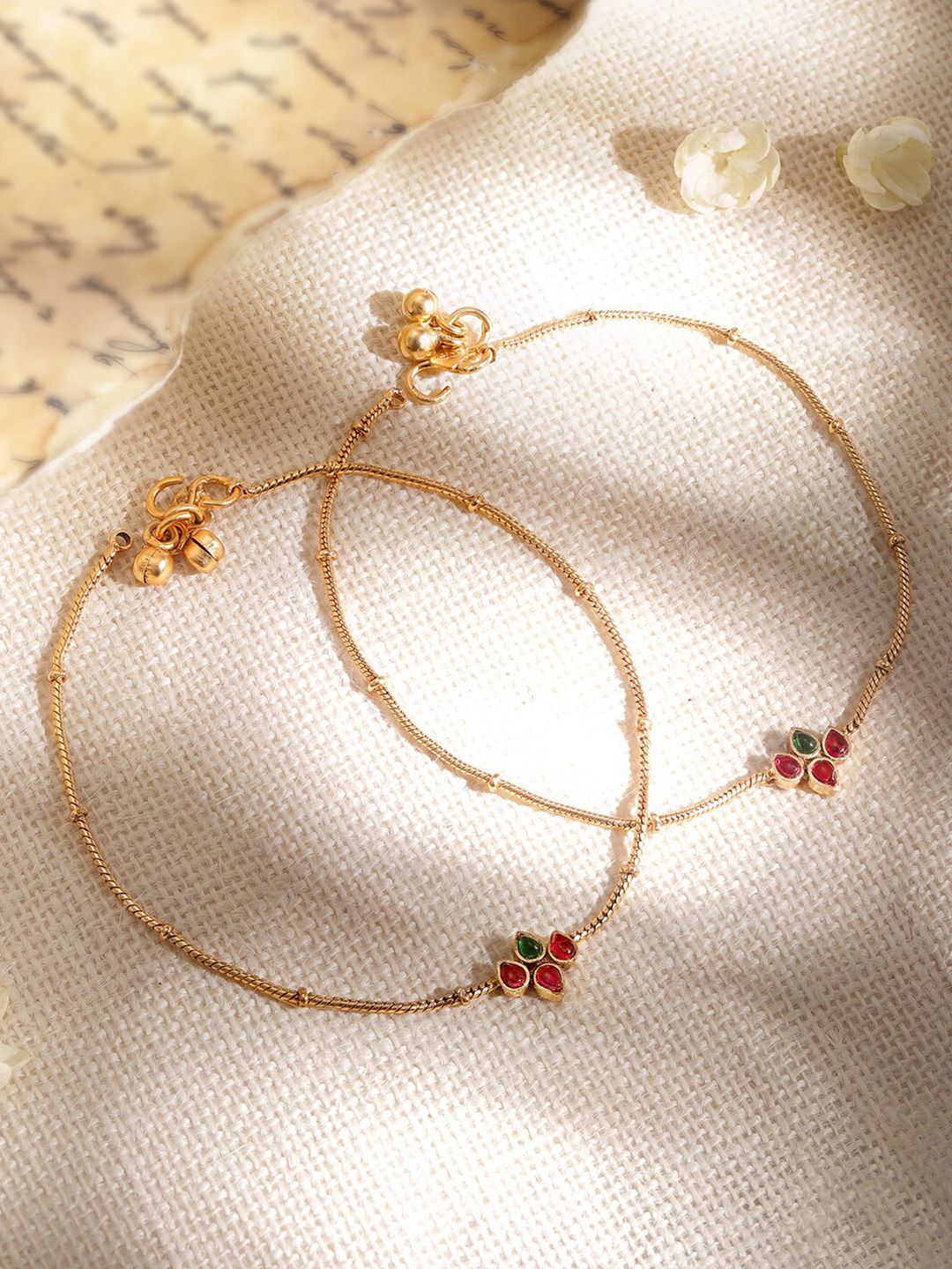 Traditional Charm Gold-Plated Payal | Stylish Artificial Indian Anklets with Ghungroos & Colorful Stones