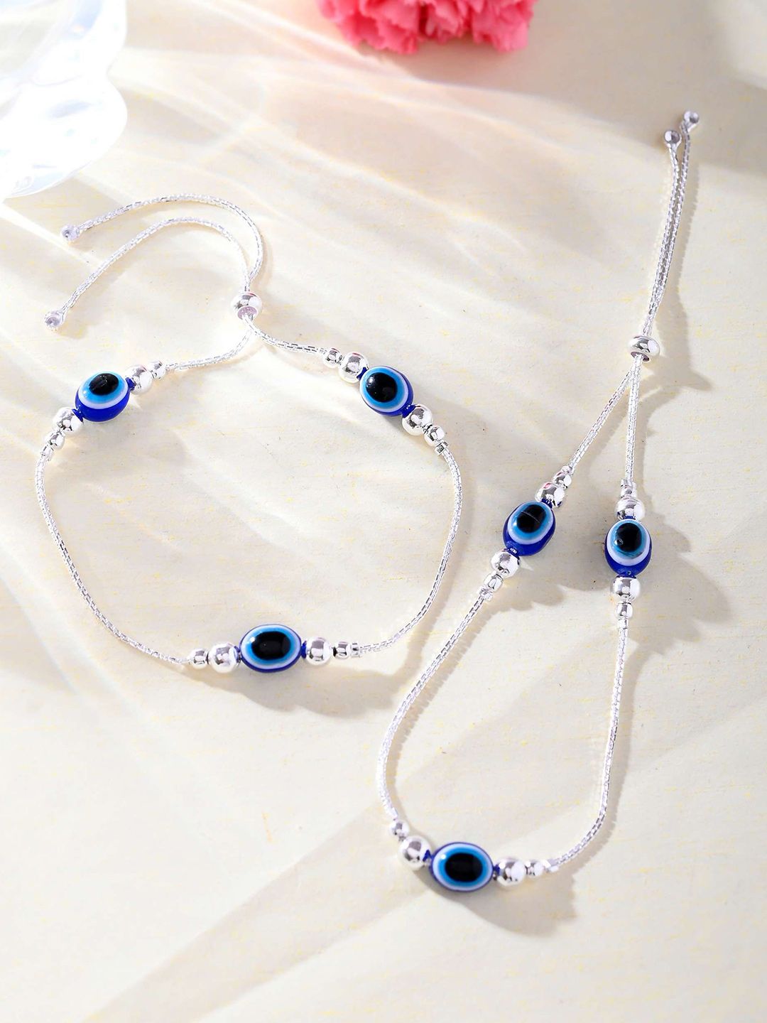 Trendy Evil Eye Artificial Anklets | Adjustable Silver-Toned Payal for Women