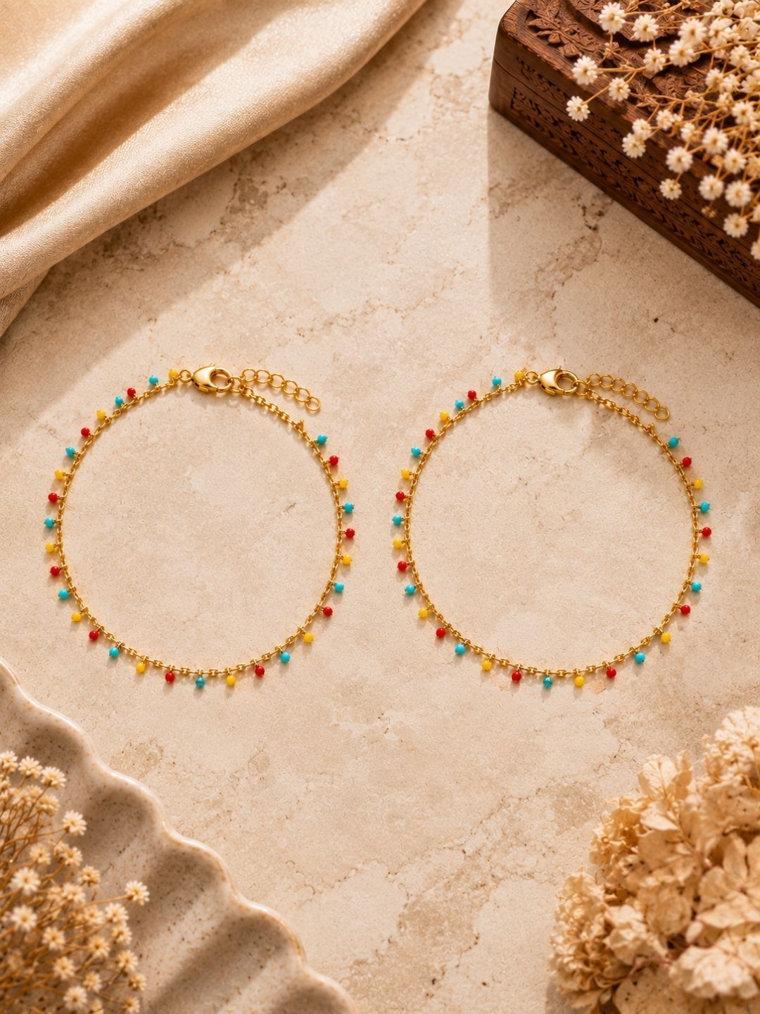 Vibrant Indian Gold-Plated Beaded Anklets | Stylish Payal for Women