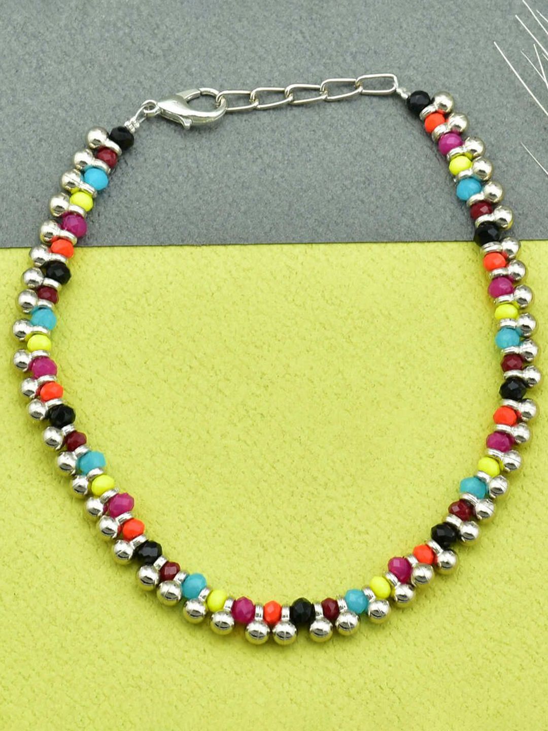 Vibrant Multi-Color Beaded Anklet | Stylish Artificial Silver Payal for Indian Women