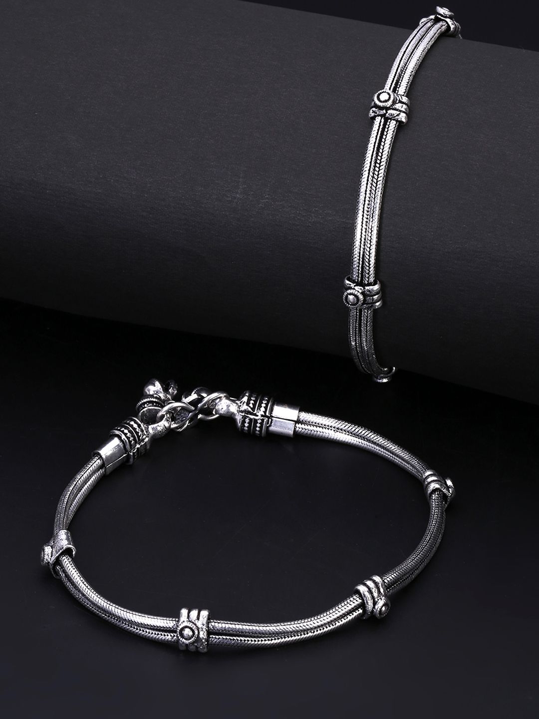 Yellow Chimes Oxidised Silver Anklets for Fusion Outfits